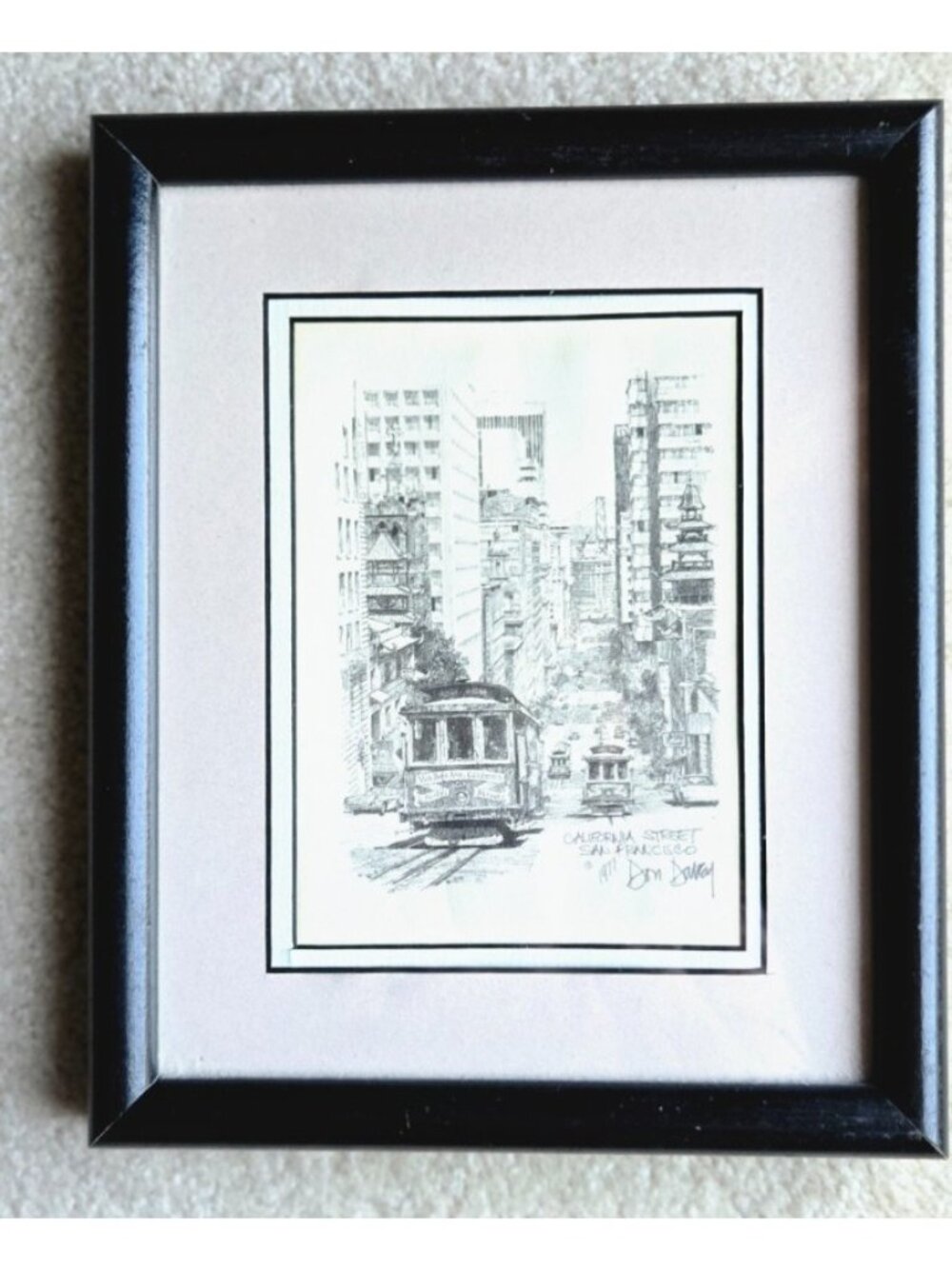 Vintage 1977 Framed & Matted California Street San Francisco by Don Davey 7"x5"